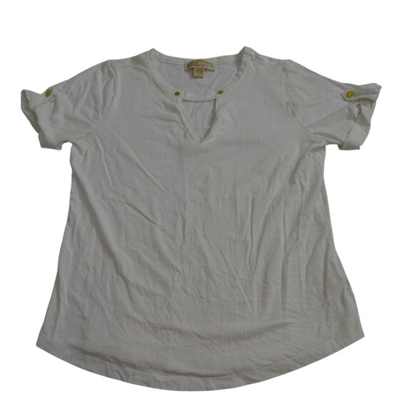 Michael Michael Kors White Top Women Size M Keyhole Gold Accent Short Sleeve - Picture 3 of 13